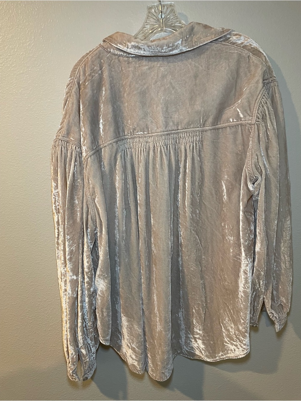 We The Free Velvet Button-Up Shirt in Taupe - Picture 3 of 7